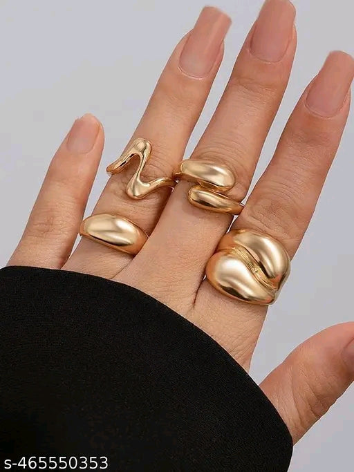Aura Liquid Gold Molten Abstract Ring Set (Set of 4)