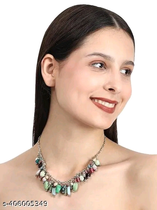 Boho-Chic Multi-Color Bead Cluster Statement Necklace – Festive Gypsy Jewelry