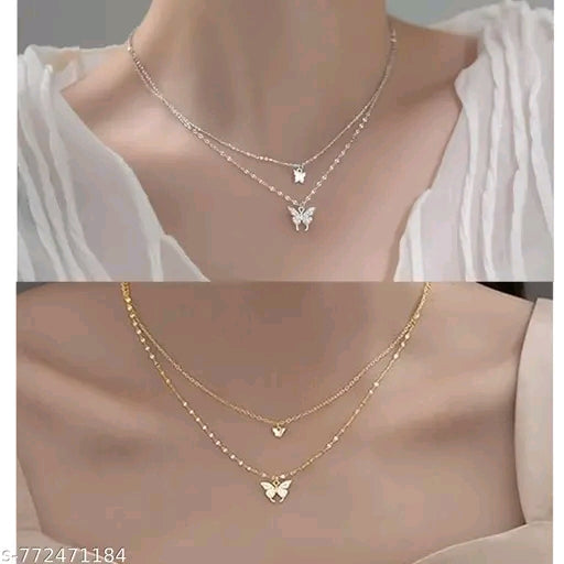 Aura Layered Butterfly Pendant Necklace Combo – Dainty Minimalist Charm Jewelry