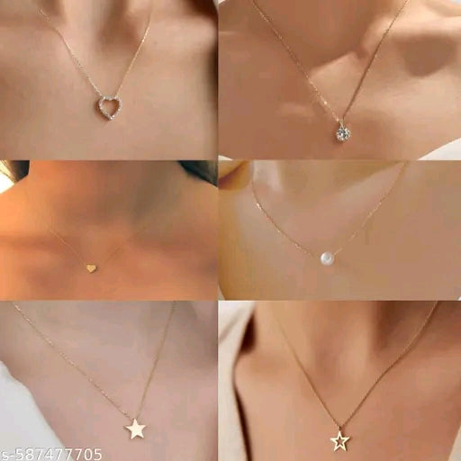 Elegant Gold-Plated Minimalist Pendant Necklaces Combo for Women & Girls (Pack of 6)