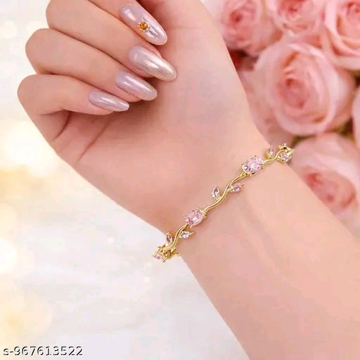 Rose Quartz Vine Gold Bracelet — Minimalist Korean Aesthetic Jewelry