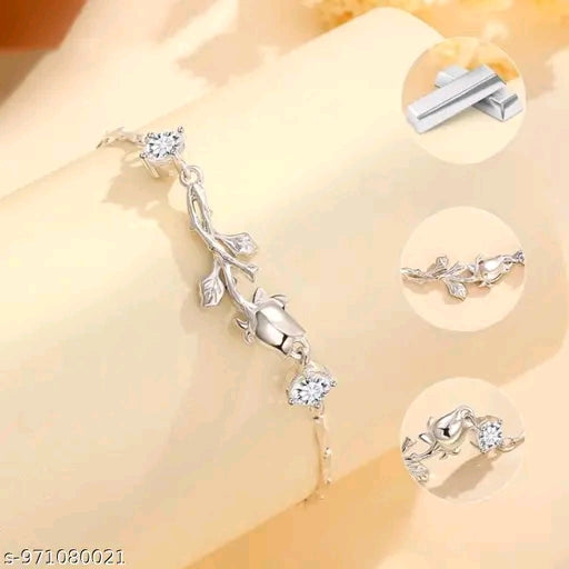 Elegant Silver-Plated Rose Bud Twig Bracelet for Women