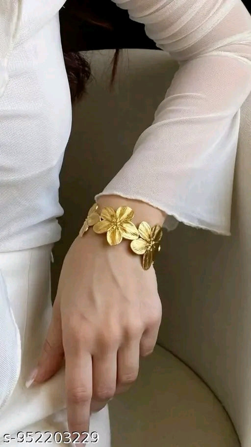 Zuri Vintage Matte Gold Floral Statement Cuff Bracelet
