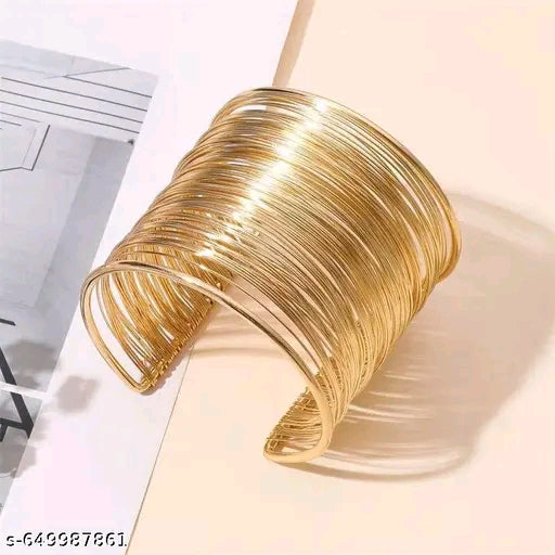 Zuri Maya Multi-Layer Stacked Gold Wire Coil Cuff Bracelet