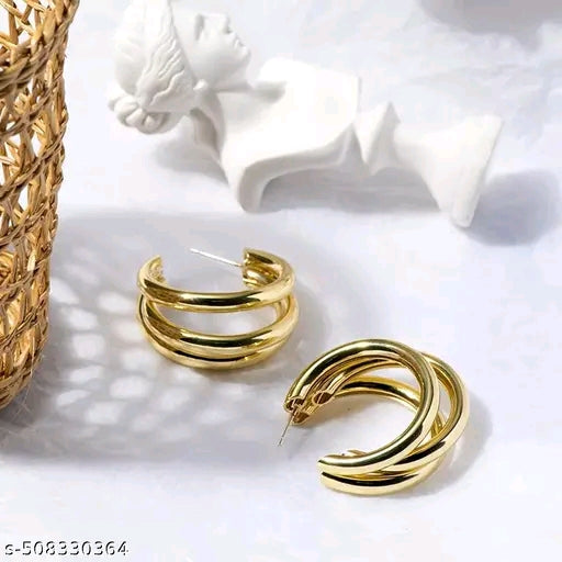 Aura Trio Interlocking High-Shine Gold Hoop Earrings