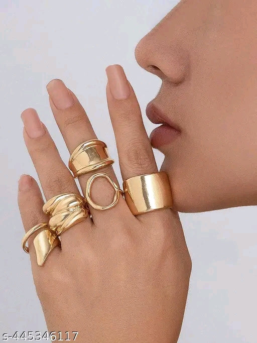 Vera Liquid Gold Chunky Wide Band Ring Set (Set of 5)