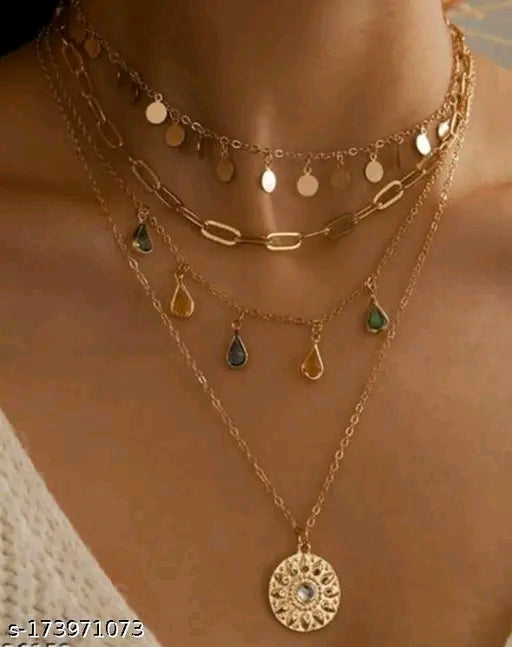 Kaya Multi-Layered Boho Teardrop Charm & Mandala Medallion Necklace Set