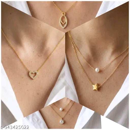 Aura 4-Piece Minimalist Layered Necklace Set – Elegant Daily Wear Pendant Combo