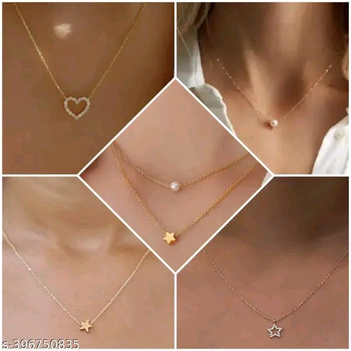 Aura 5-Piece Celestial Star & Heart Necklace Set – Minimalist Dainty Pendant Combo