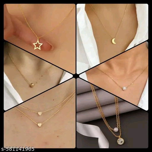 Aura 6-Piece Celestial Moon & Pearl Necklace Set – Minimalist Dainty Pendant Combo