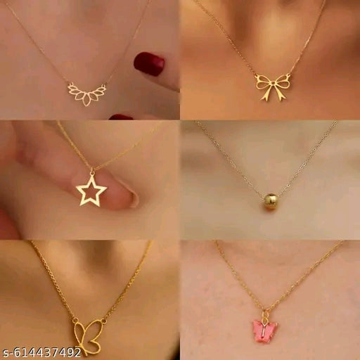 Aura 6-Piece Butterfly & Coquette Bow Necklace Set – Minimalist Dainty Pendant Combo