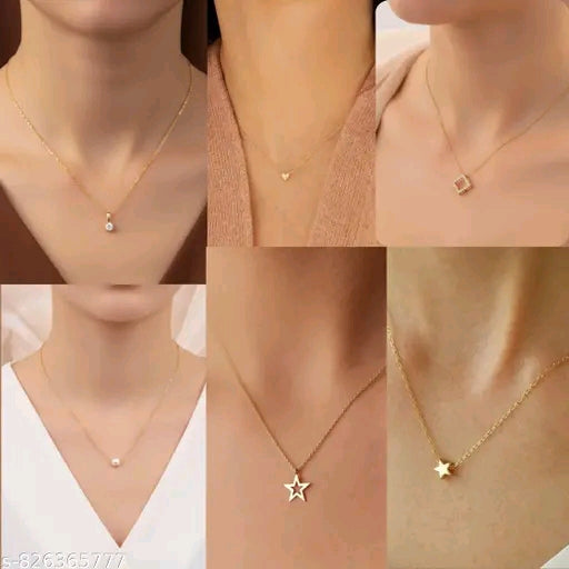 Premium Gold-Plated Minimalist Pendant Necklaces Combo for Women & Girls (Pack of 6)