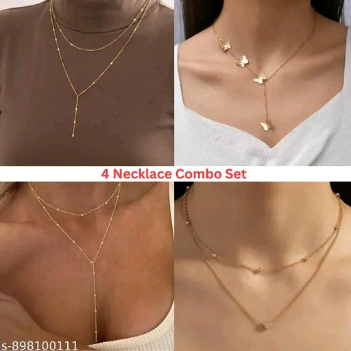 Butterfly Charm & Layered Golden Chain Necklace Combo | Aesthetic Multi-Layer Necklaces