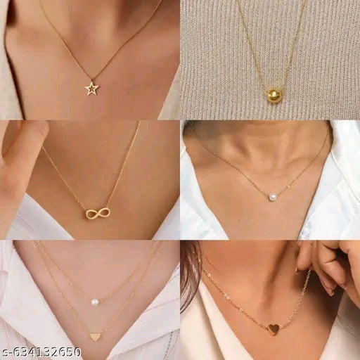 Gold-Plated Minimalist Pendant Necklaces Combo for Women & Girls (Pack of 6)