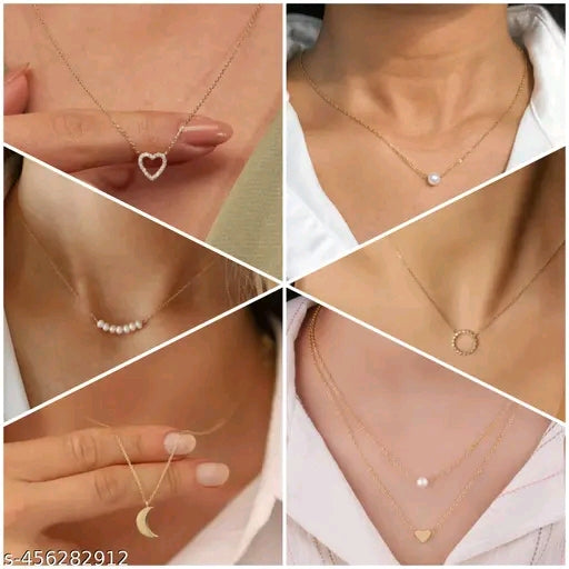 Premium Gold-Plated Minimalist Pendant Necklaces Combo for Women & Girls (Pack of 6)