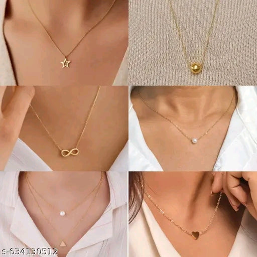Premium Gold-Plated Minimalist Pendant Necklaces Combo for Women & Girls (Pack of 6)