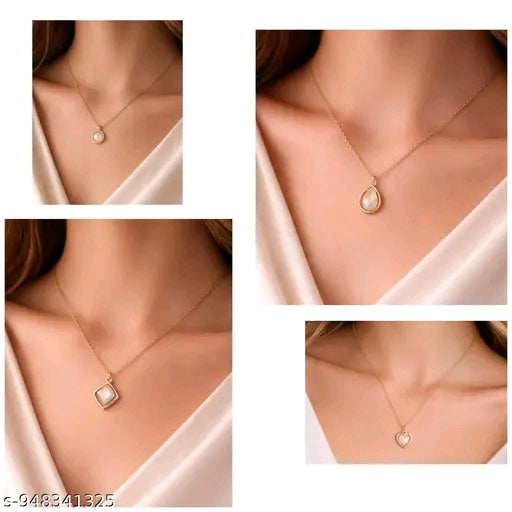 Premium Gold-Plated Moonstone Inlay Pendant Necklaces Combo for Women & Girls (Pack of 4)