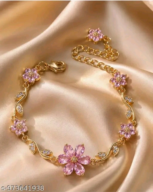 Sakura Blossom Gold Bracelet — Pink Flower Korean Aesthetic Jewelry