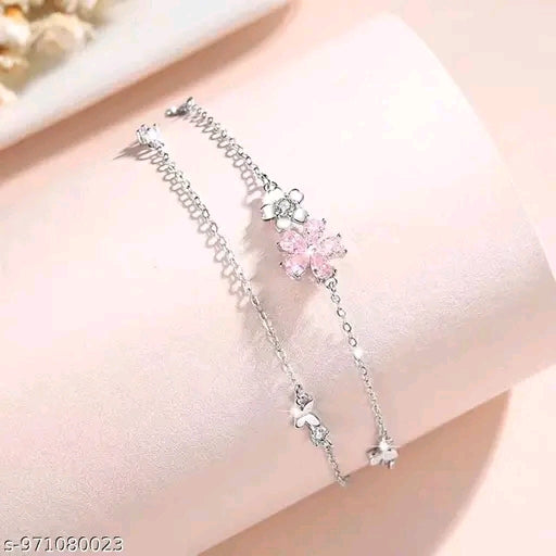 Charming Silver-Plated Double Layer Sakura Flower Bracelet for Women