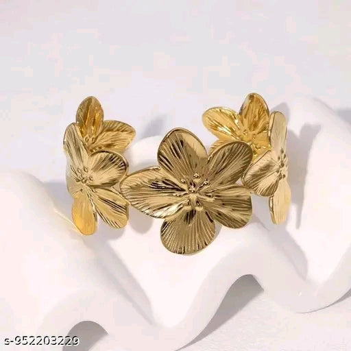 Zuri Vintage Matte Gold Floral Statement Cuff Bracelet