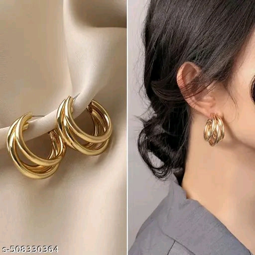 Aura Trio Interlocking High-Shine Gold Hoop Earrings